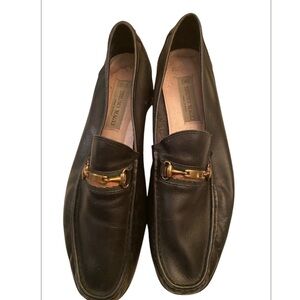 Vintage Bruno Magli Horsebit loafer in black leather gold-tone hardware Size 11